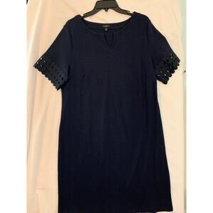 Talbots Women's Navy Blue Sheath Dress Size L Short Sleeve 100% Cotton